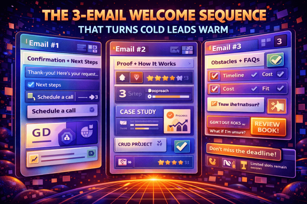 Three-email welcome sequence to warm cold leads.