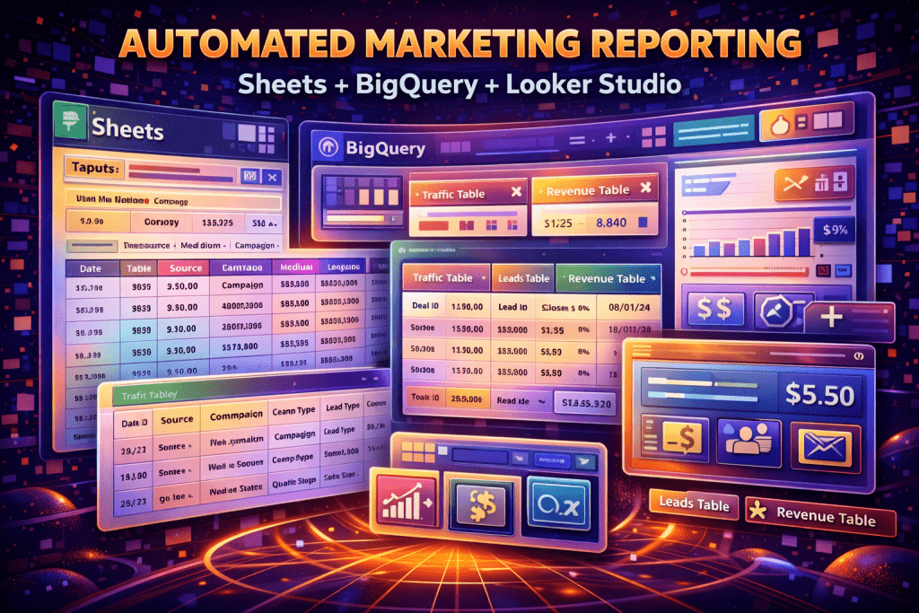 Automated marketing reporting with Sheets, BigQuery, and Looker Studio.